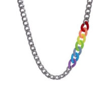 18k Gold Plated Rainbow Titanium Steel Necklace Hip Hop Custom Stainless Steel necklaces